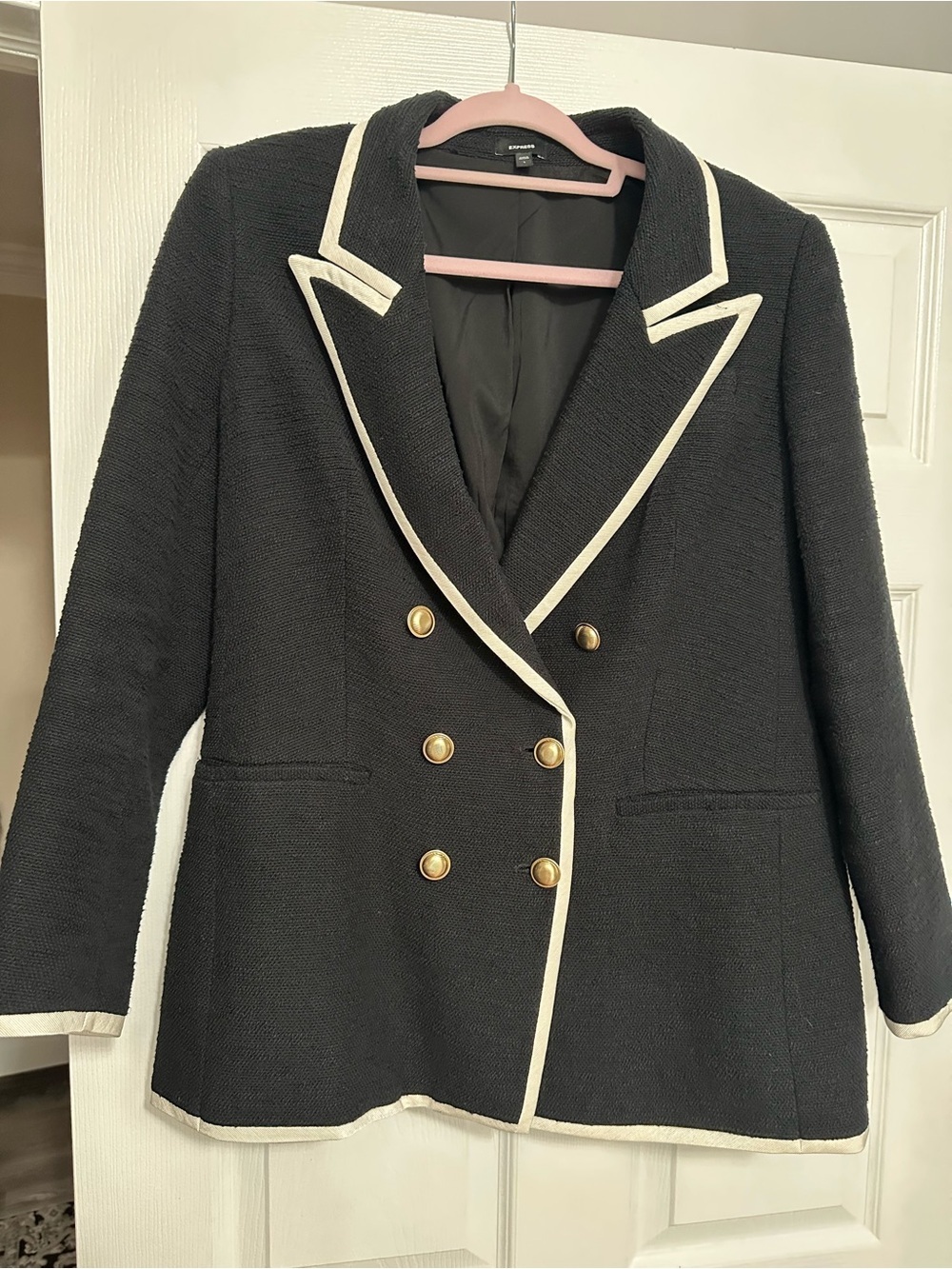 Express Black Double-Breasted Blazer with White Trim